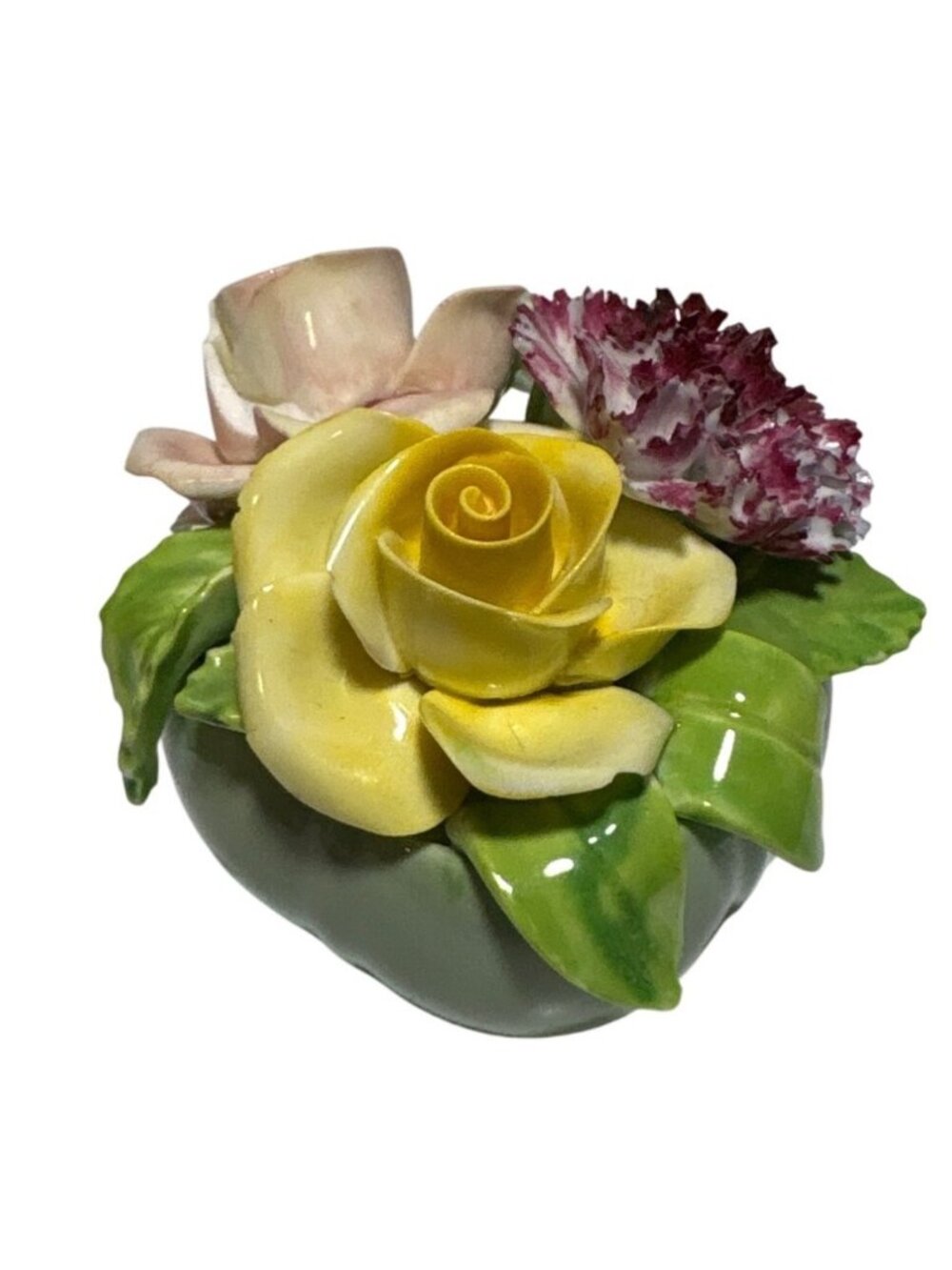 Staffordshire Floral Arrangement Bone China With Roses & Carnation Pink Yellow